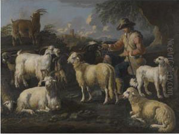 A Goat Herdsman And His Tribe Oil Painting by Gaetano De Rosa