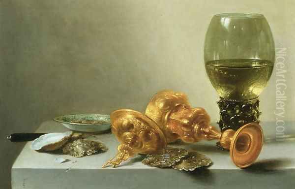 Still Life with a Roemer Oil Painting by Pieter Claesz.