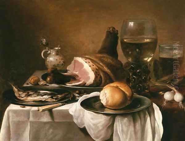 Still Life with Ham Oil Painting by Pieter Claesz.