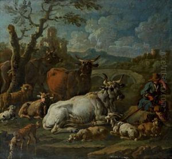 Bergers Et Troupeau Oil Painting by Gaetano De Rosa