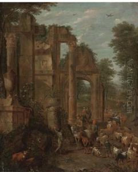 A Landscape With Shepherds Oil Painting by Gaetano De Rosa