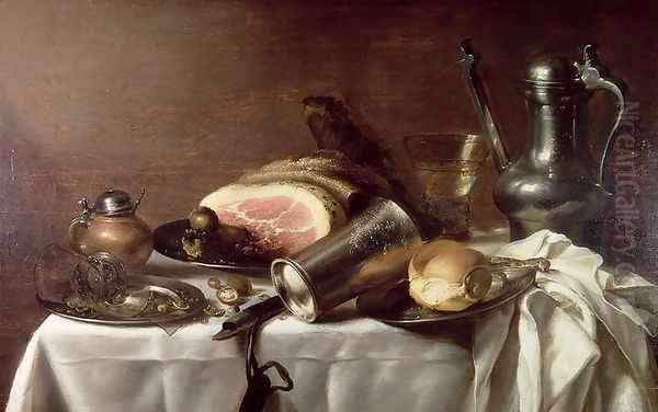 Still Life with a Ham Oil Painting by Pieter Claesz.