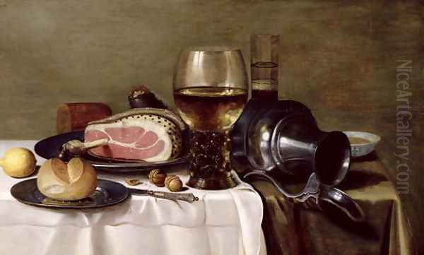 Still Life with Ham (2) Oil Painting by Pieter Claesz.