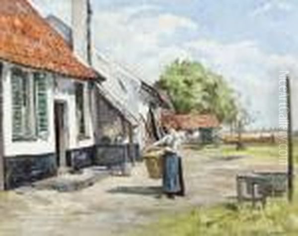 Boerin Op Erf Oil Painting by Valerius De Saedeleer