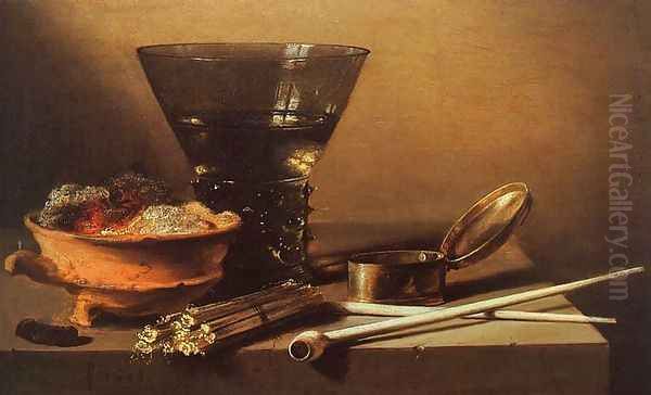 Still Life with Wine and Smoking Implements Oil Painting by Pieter Claesz.