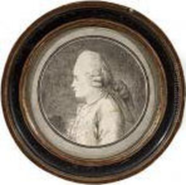 Portrait Presume Du Marquis De Marigny, Profil Gauche, Portant Uncatogan. Oil Painting by Augustin de Saint-Aubin