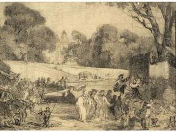 Fete Dans Un Parc. Oil Painting by Augustin de Saint-Aubin