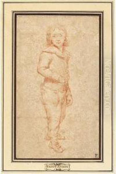 A Portrait Of A Young Boy, Standing Full Length Oil Painting by Augustin de Saint-Aubin