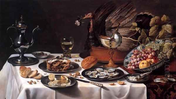 Still life with Turkey Pie 1627 Oil Painting by Pieter Claesz.