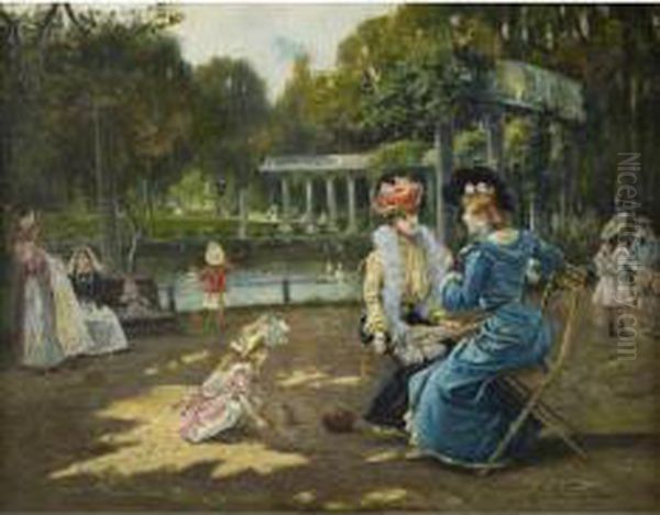 Figure Al Parco Monceau Oil Painting by Giuseppe De Sanctis