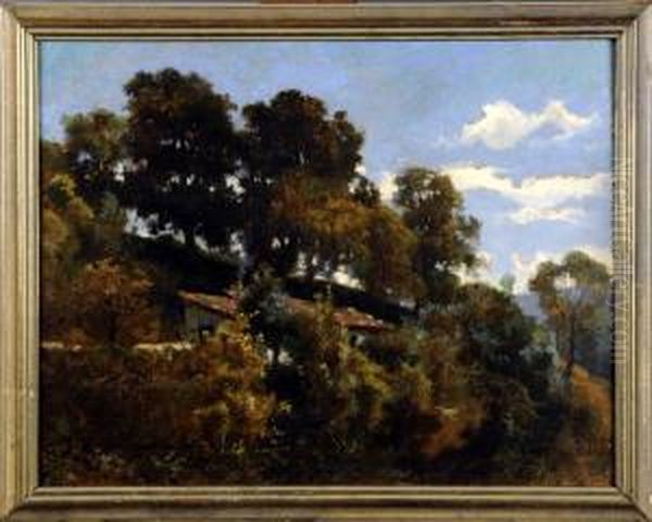 Maison Sur Une Colline Arboree Oil Painting by Edmond De Schampheleer