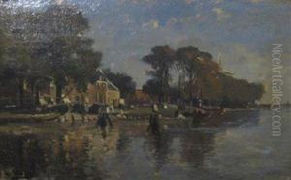 Canal Hollandais Oil Painting by Edmond De Schampheleer