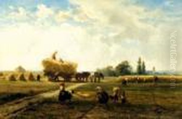 La Moisson Oil Painting by Edmond De Schampheleer