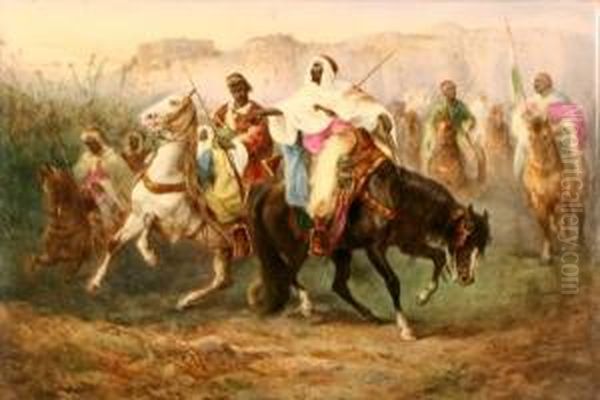 Arabian Horsemen Oil Painting by Louis De Schryver