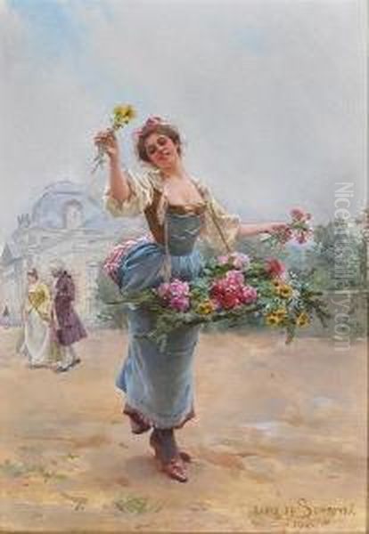 The Flower Seller Oil Painting by Louis De Schryver