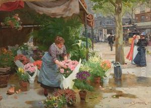 The Flower Market Oil Painting by Louis De Schryver