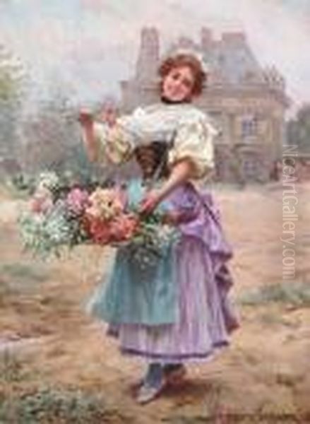 The Flower Girl Oil Painting by Louis De Schryver