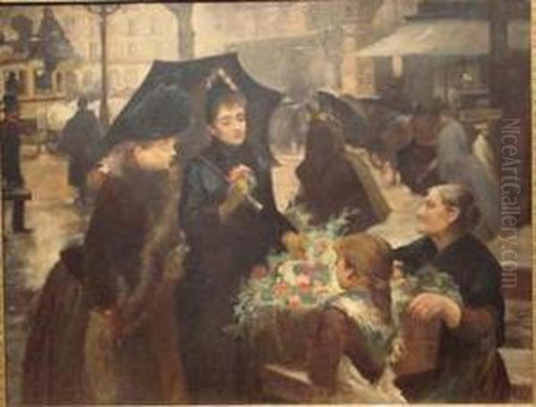 Parisien Flower Vendor Oil Painting by Louis De Schryver