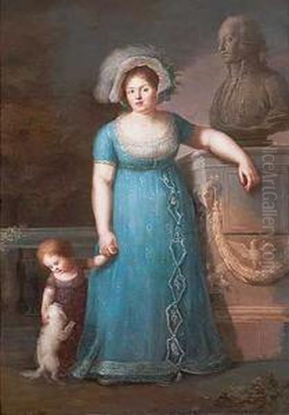 Retrato De La Marquesa De Palomares Con Su Hijo Oil Painting by Domingos Antonio de Sequeira