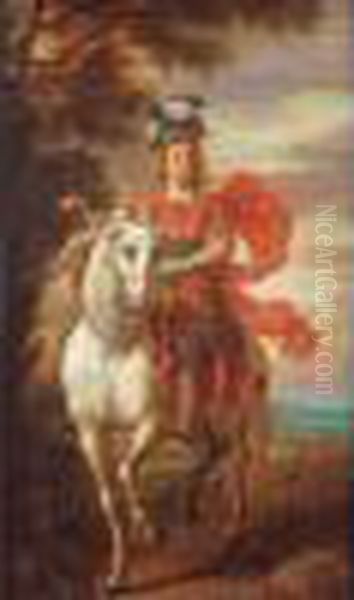 Portrait Equestre De Louis Xv En General Romain Oil Painting by Louis de Silvestre