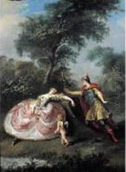 Amoureuse Endormie Surprise Par Un Enchanteur Oil Painting by Louis de Silvestre