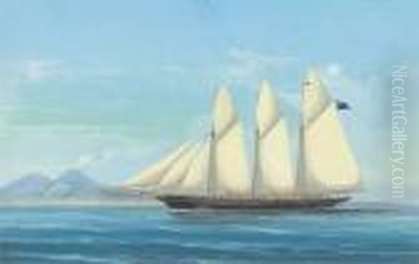 A Three-masted Schooner In The Mediterranean Off Naples Oil Painting by Atributed To A. De Simone