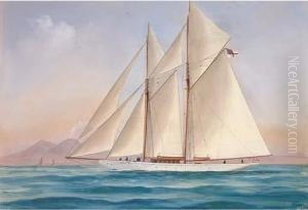 The Royal Yacht Squadron's Schooner Oil Painting by Atributed To A. De Simone