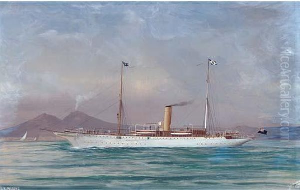 The Steam Yacht 
Mekong 
 In The Mediterranean Off Naples Oil Painting by Atributed To A. De Simone