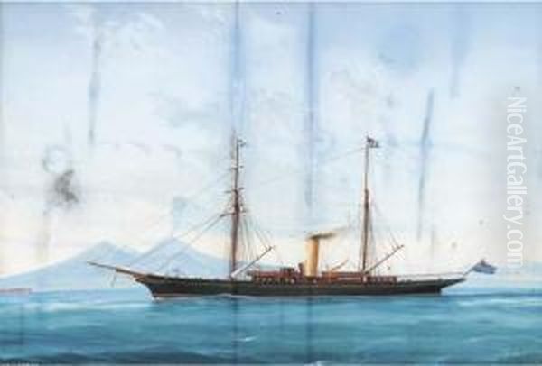 The Steam Yacht Cleopatra Cruising In Mediterranean Oil Painting by Atributed To A. De Simone