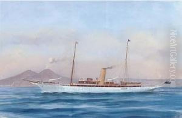 The Steam Yacht Doris In The Mediterranean Off Naples Oil Painting by Atributed To A. De Simone