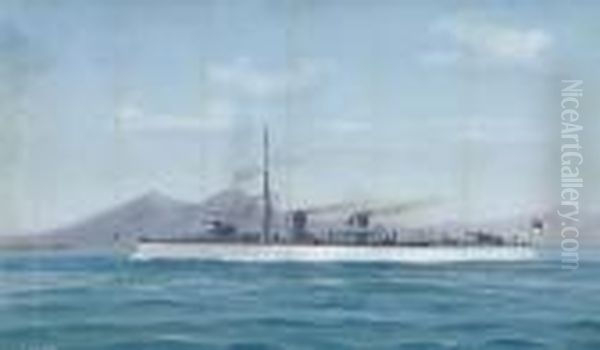 Bruizer On Mediterranean Patrol Off Naples Oil Painting by Atributed To A. De Simone