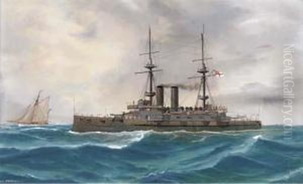 The Battleship H.m.s. Formidable At Sea Oil Painting by Atributed To A. De Simone