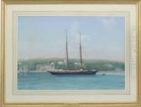 The R.y.s. Schooner Silver Spray Anchored Off The Royal Yacht Squadron Oil Painting by Atributed To A. De Simone