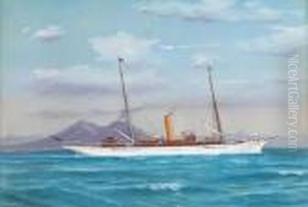 The Steam Yacht Erin On A Cruise In The Mediterranean Offnaples Oil Painting by Atributed To A. De Simone