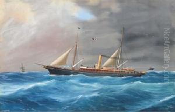 The Steam Yacht Greta In A Heavy Swell Oil Painting by Atributed To A. De Simone