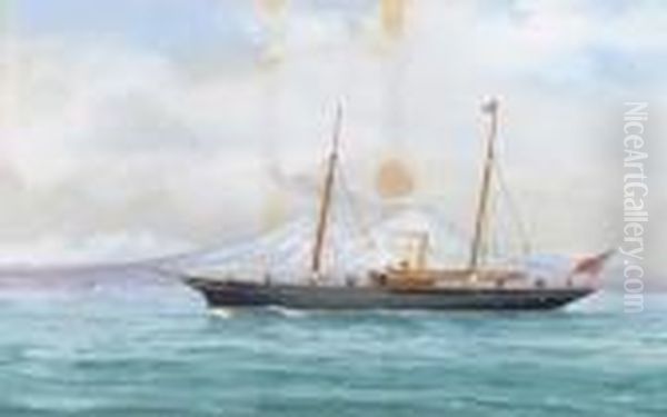 The R.s.c.y.c. Steam Yacht Marjorie In Mediterranean Waters Offnaples Oil Painting by Atributed To A. De Simone