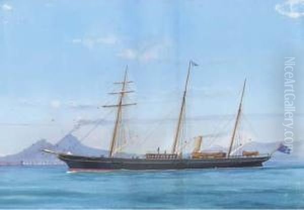 The Steam Yacht Aries In Neapolitan Waters; And The Steam Yachtaries Riding Out The Gale Oil Painting by Atributed To A. De Simone