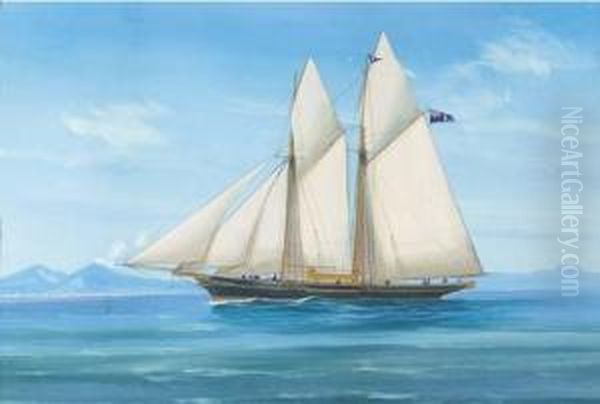 A Royal London Yacht Club Schooner Under Sail In The Bay Ofnaples Oil Painting by Atributed To A. De Simone