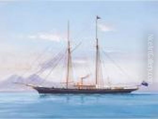 A Royal Thames Yacht Club Schooner In The Bay Of Naples Oil Painting by Atributed To A. De Simone