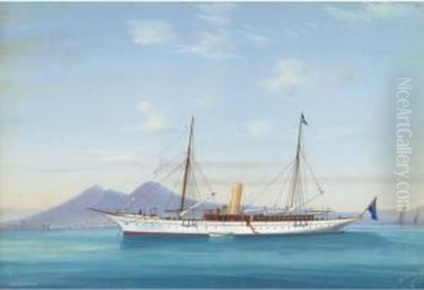 The Twin-screw Schooner Zoraide Lying In The Bay Of Naples Oil Painting by Atributed To A. De Simone