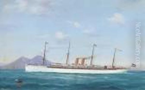 The German Liner Kaiser Wilhelm Ii In The Bay Of Naples Oil Painting by Atributed To A. De Simone