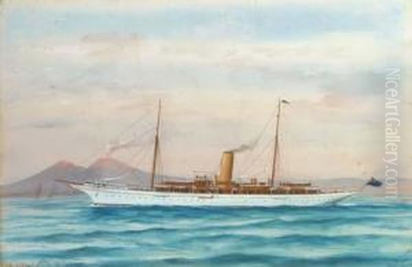 The Steam Yacht Alberta In The Mediterranean Off Naples Oil Painting by Atributed To A. De Simone