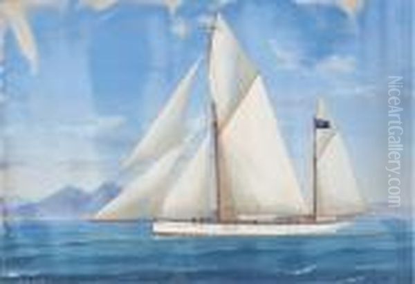 R.d.y.c. Lufra Under Full Sail In The Mediterranean Offnaples Oil Painting by Atributed To A. De Simone