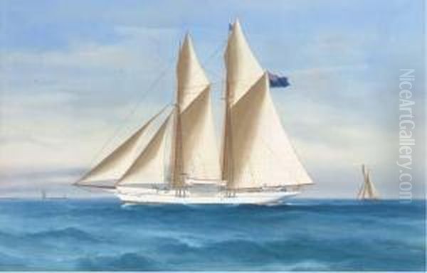 A Two-masted Schooner Of The Royal Albert Yacht Club At Sea; Andweathering The Storm Oil Painting by Atributed To A. De Simone