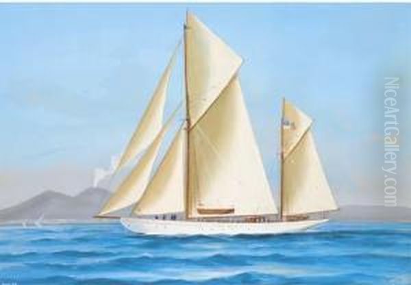 The American Yawl Xarifa In The Bay Of Naples; And The American Yawl Xarifa At Sea Oil Painting by Atributed To A. De Simone