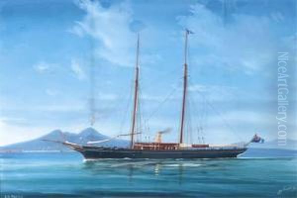 The Steam Yacht Firefly In Neapolitan Waters; And The Steam Yacht Firefly At Sea Oil Painting by Atributed To A. De Simone