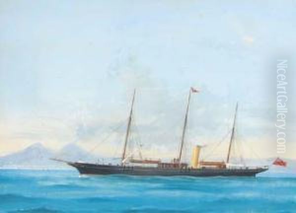 A Three-masted Steam Yacht Of 
The Royal Cork Yacht Club In The Bay Of Naples; And A Three-masted Steam
 Yacht Of The Royal Cork Yacht Club At Sea Oil Painting by Atributed To A. De Simone