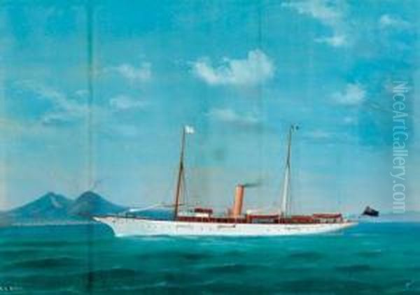 The Steam Yacht Evona In The Bay Of Naples Oil Painting by Atributed To A. De Simone