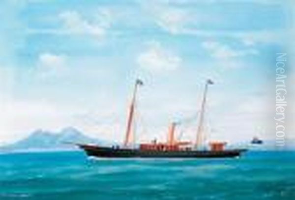 The Steam Yacht Grace Darling In The Bay Of Naples Oil Painting by Atributed To A. De Simone