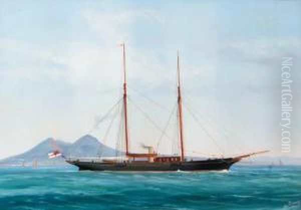 The R.y.s. Dotterel In The Mediterranean Off Naples Oil Painting by Atributed To A. De Simone